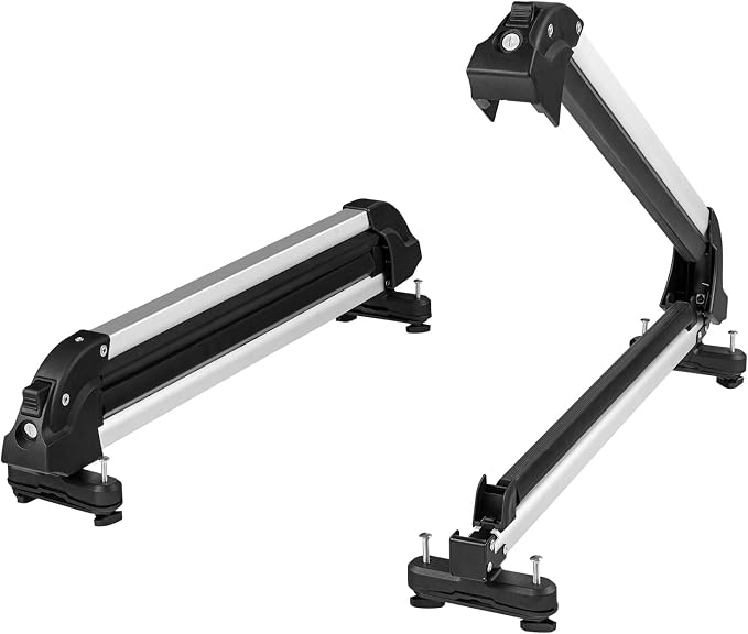 VEVOR Universal Car Roof Rack - Fit Most Crossbars, Carry up to 6 Pairs of Skis or 4 Snowboards, Aluminum Snowboard Ski Rack with Lock & Rubber Padding