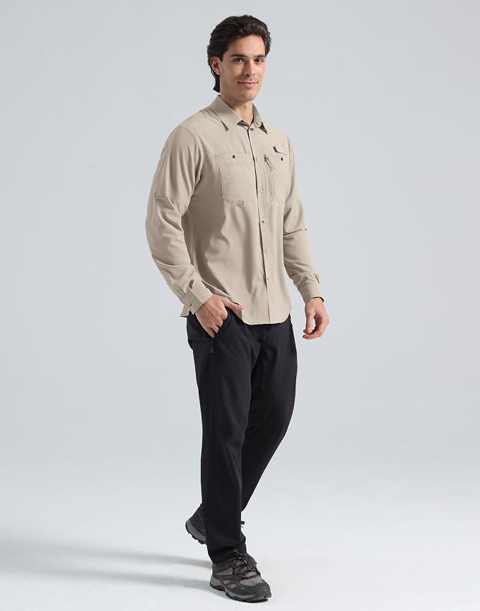 Pioneer Camp Men's Sun Protection Fishing Shirts UPF50+ Long Sleeve UV Quick Dry Cooling Shirts for Travel Camping Hiking