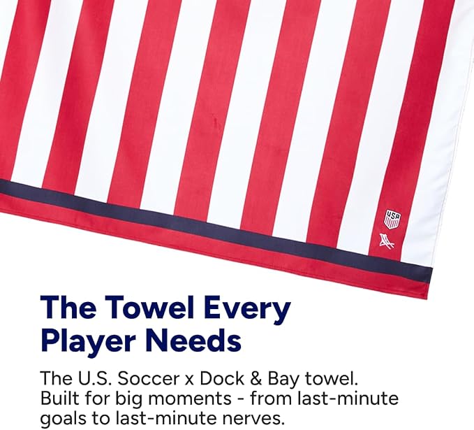 Dock & Bay Beach Towel - Quick Dry, Sand Free - Compact, Lightweight - 100% Recycled - Includes Bag - U.S. Soccer - Large (160x90cm, 63x35)