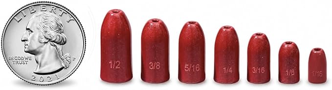 12 Pack Tungsten Bullet Fishing Weights, Insert Free Worm Sinkers, 1/8 3/16 1/4 3/8 1/2 oz