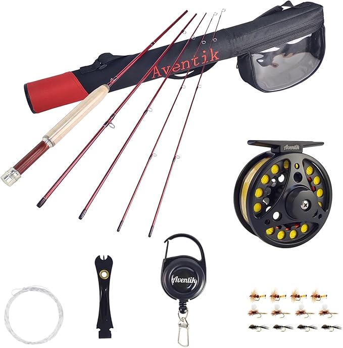 Aventik Whisperer Fly Fishing Rod 4 Pieces, 6FT 0/1/2/3wt, 7FT 3/4wt, 24T Corbon Fiber Fast Action Super Compact Freshwater Ultra Light Fly Rod with Cordura Rod Tube