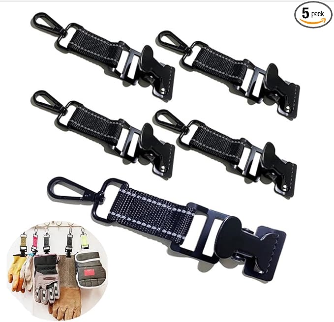 ZHIRONGFA Firefighter Glove Clip Multipurpose Webbing Industrial Glove Clamp/Keeps Gloves Organized & Handy/Golf, Yard Work Fireftihting Accessories/Safety Gear 5 /set 6 Inch (Black)