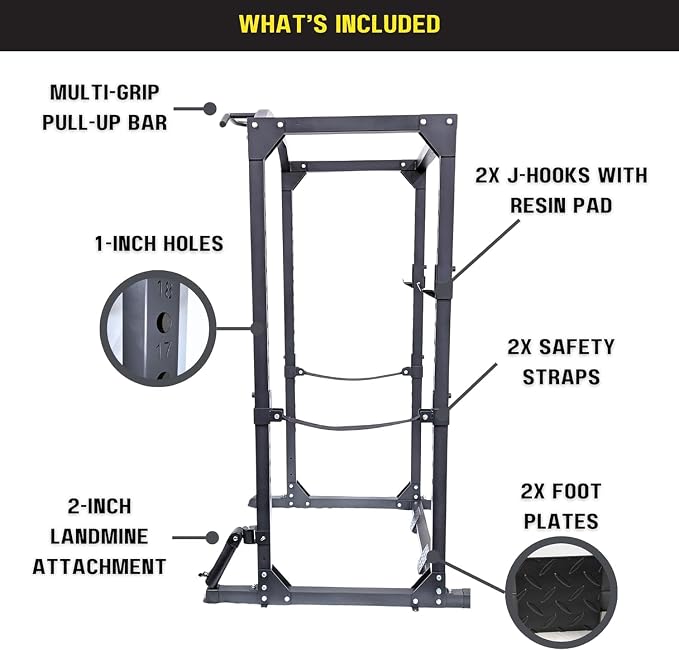 Fitvids Multiple Specifications Power Cage Squat Rack, Includes J-Hooks and Safety Straps, Other Optional Accessories