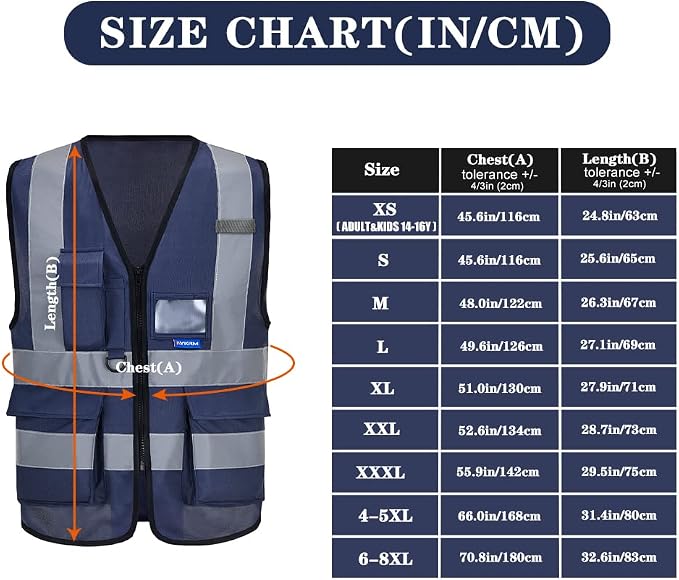 A-SAFETY Big and tall navy blue hi vis vest 4XL 5XL