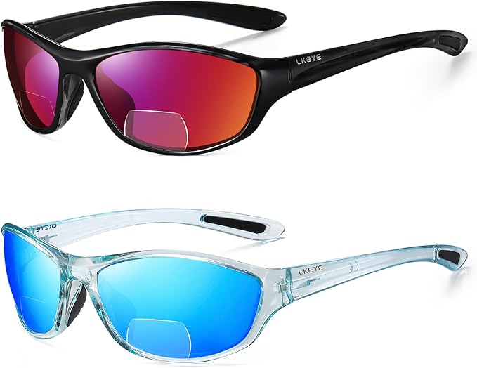 LKEYE Bifocal Reading Sunglasses Men Women Sports Style Sun Reader Wrap Around Build-In UV Protection Driving glasses LK6092