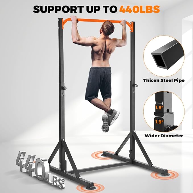 Pull Up Station, Power Tower Adjustable Pullup Bar Free Standing, Heavy Duty Multifunction Strength Training Pull Up Bar, Gym Workout Fitness Equipment Chin up Bar for Home Outdoor, 440LBS Capacity