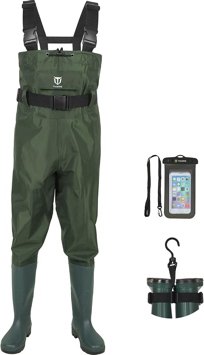 TIDEWE Chest Waders for Men Women, Waterproof Fishing Waders | Waterproof 420D 2-Ply Nylon/PVC, Lightweight Bootfoot Hunting Waders, Adjustable Suspenders, Boot Hanger
