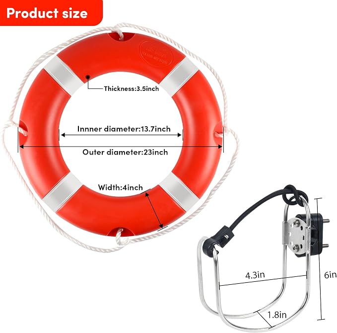 Life Ring 23"/28" Boat Safety Throw Rings with Water Floating Lifesaving Rope Life Preserver Ring Buoy with Reflective Tape & Grab Lines for Rescue Lifesaving - Orange