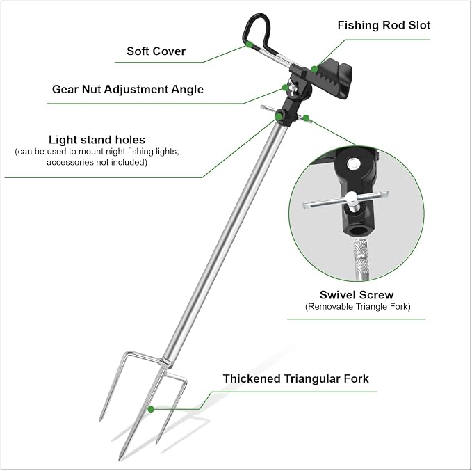 Fishing Rod Holders, 360 Degree Adjustable Fishing Pole Holders for Ground, Multifunctional Stainless Steel Beach Fishing Rod Holder Fishing Gifts for Men