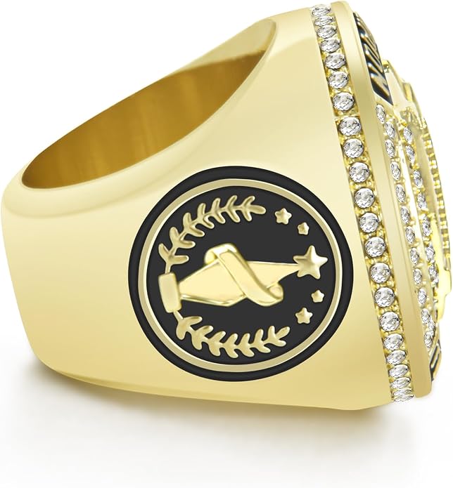 1-12 Pack MVP Football Baseball Basketball Soccer Champion Ring Championship Rings Most Valuable Player Football Baseball Basketball Soccer Gold Award Trophy Medals Ring with Display Case and Holder