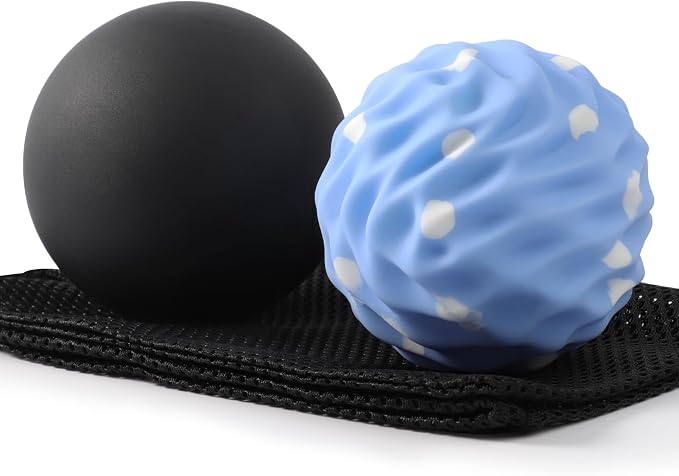 Massage Balls, 2 Pack Firm Silicone Massage Ball Set (Smooth & Textured, 3.54" & 3.22"), Muscle Relaxation, Trigger Point & Myofascial Release for Back, Neck, Shoulder & Foot
