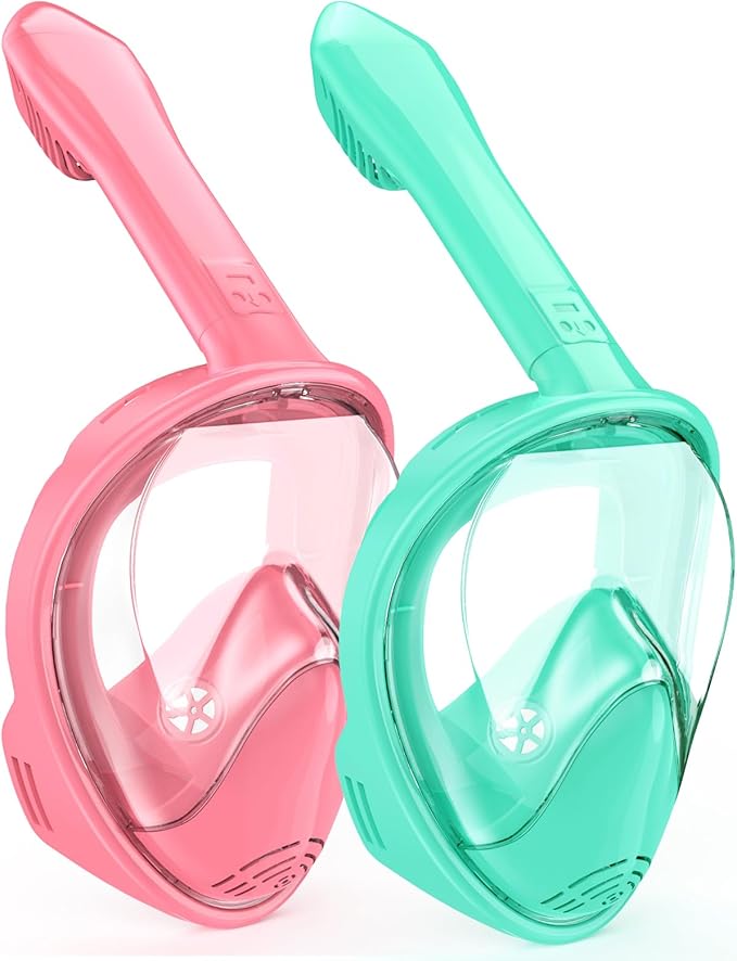 Kids Snorkel Mask Full Face, Snorkeling Gear for Kids with Camera Mount, 180 Degree Panoramic View Snorkeling Set Anti-Fog Anti-Leak