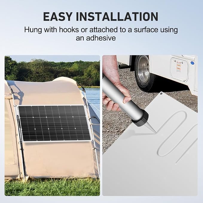 DOKIO 100W 18V Flexible Solar Panel Monocrystalline for 12V Battery Charging, Semi-Flexible ETFE Lightweight with MC4 for RV Marine Boat Camper Van Trailer Off-Grid Power
