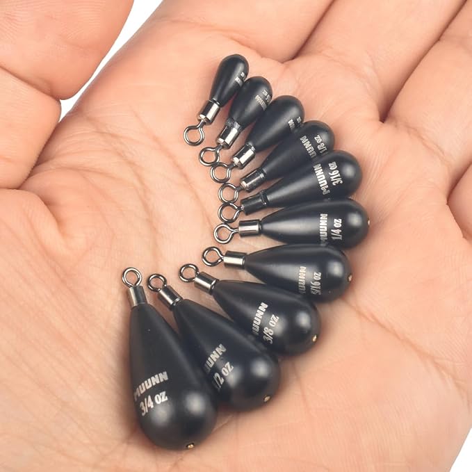 10 Pack Tungsten Free Rig Weights, Tear Drop Fishing Sinkers with Round Eye for Finesse Bass Fishing