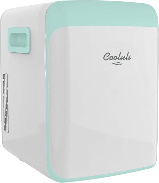 Cooluli 15L Mini Fridge for Bedroom - Car, Office Desk & College Dorm Room - 12V Portable Cooler & Warmer for Food, Drinks, Skincare, Beauty, Makeup & Cosmetics - AC/DC Small Refrigerator (Turquoise)