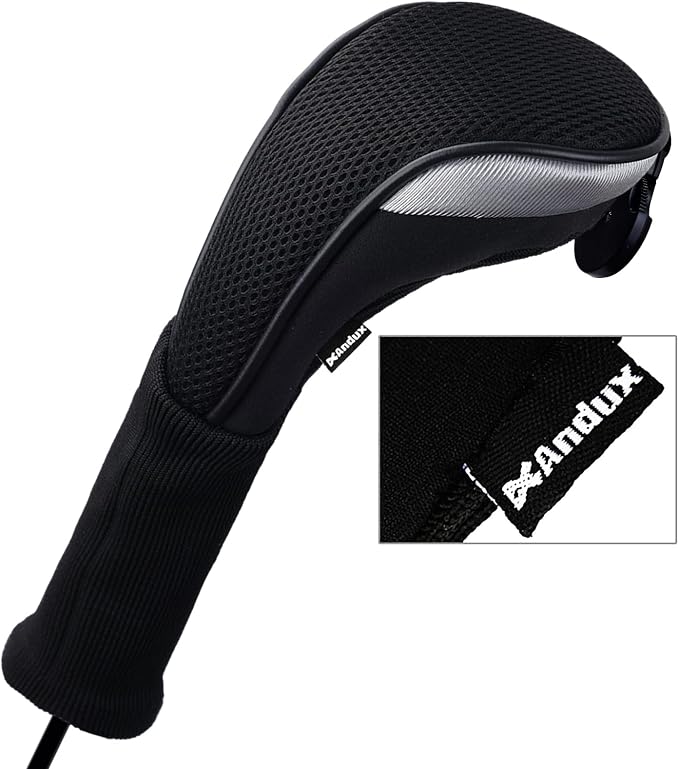 Andux 2pcs Long Neck Golf Hybrid Club Head Covers Dial No. Tag CTMT-02 | Mesh Breathable material | all the Same Size | Coloured Piping | Pull-On Closure