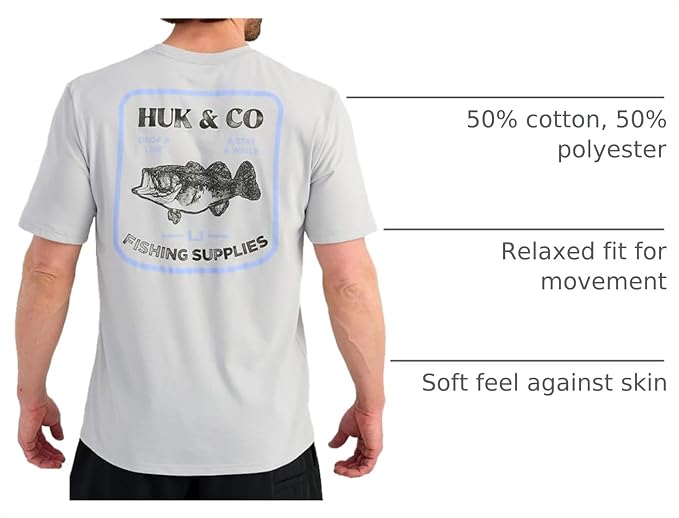 HUK Mens Performance Fishing Logo Tee, Short Sleeve T-Shirt for Men