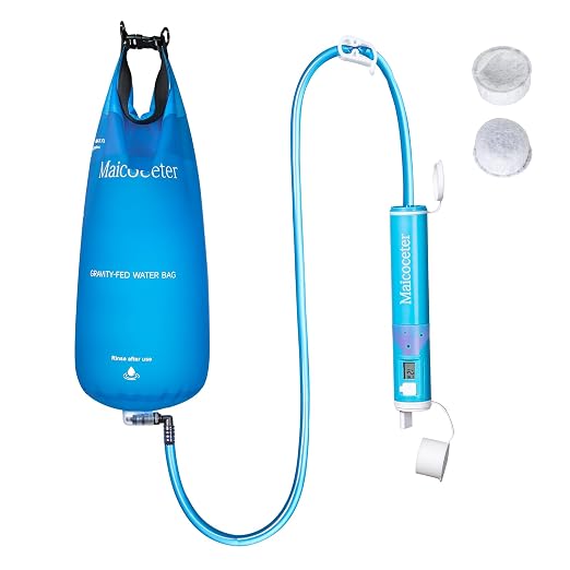 Water Filtration Straw Kit with LED Progress Display & 2 Gallon Bag, 0.1 Micron Portable Purifier for Hiking, Camping, Backpacking & Emergency Survival, Removes Contaminants