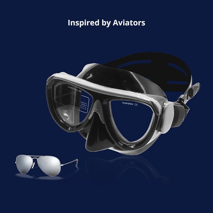 Aviator Diving Mask - Tempered Glass, Anti-Leak Silicone Skirt - Scuba Dive, Freediving, Spearfishing, Snorkel Mask for Adults