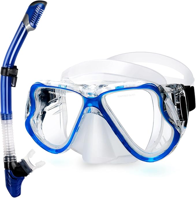 Greatever Dry Snorkel Set,Panoramic Wide View Anti-Fog Scuba Diving Mask,Professional Snorkeling Gear for Adults Kids