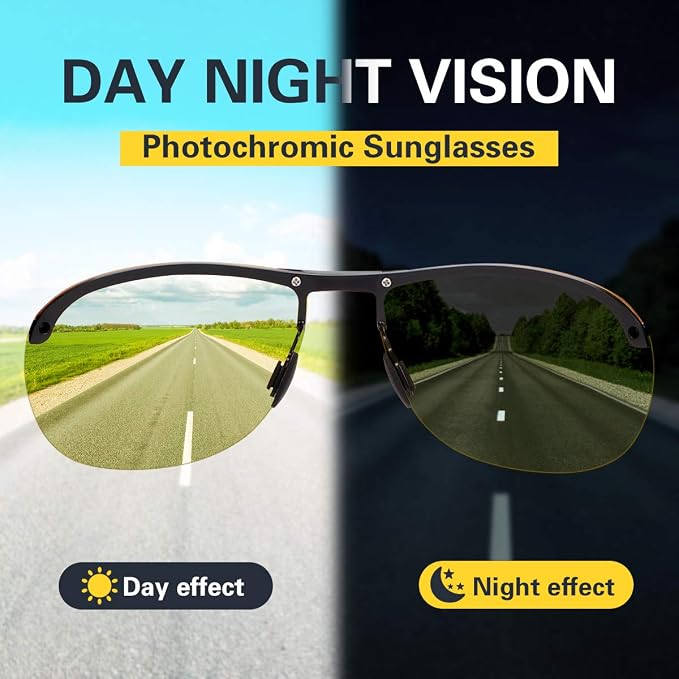 Polarized Photochromic Sunglasses for Men - UV Protection and Lightweight Sun Glasses for Driving Fishing