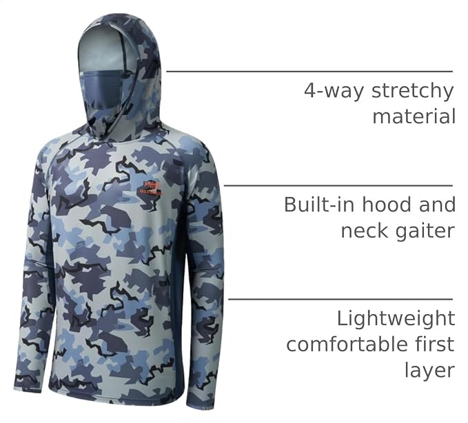 BASSDASH Men's UPF 50+ Camo Long Sleeve Hunting Fishing Hoodie Shirt