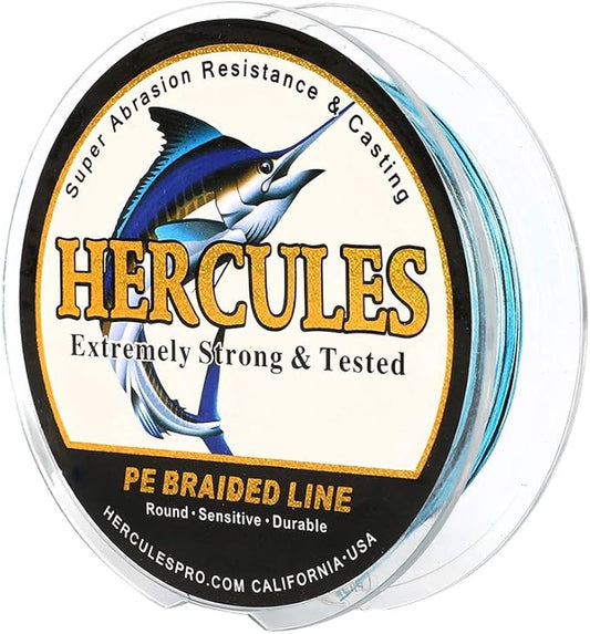 HERCULES Cost-Effective Super Cast 8 Strands Braided Fishing Line 10LB to 300LB Test for Salt-Water,109/328/547/1094 Yards(100M/300M/500M/1000M),Diam.#0.12MM-1.2MM,Hi-Grade Performance,Variety Colors