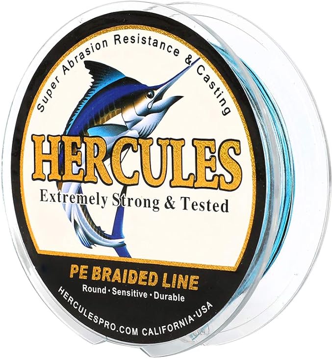 HERCULES Cost-Effective Super Cast 8 Strands Braided Fishing Line 10LB to 300LB Test for Salt-Water,109/328/547/1094 Yards(100M/300M/500M/1000M),Diam.#0.12MM-1.2MM,Hi-Grade Performance,Variety Colors