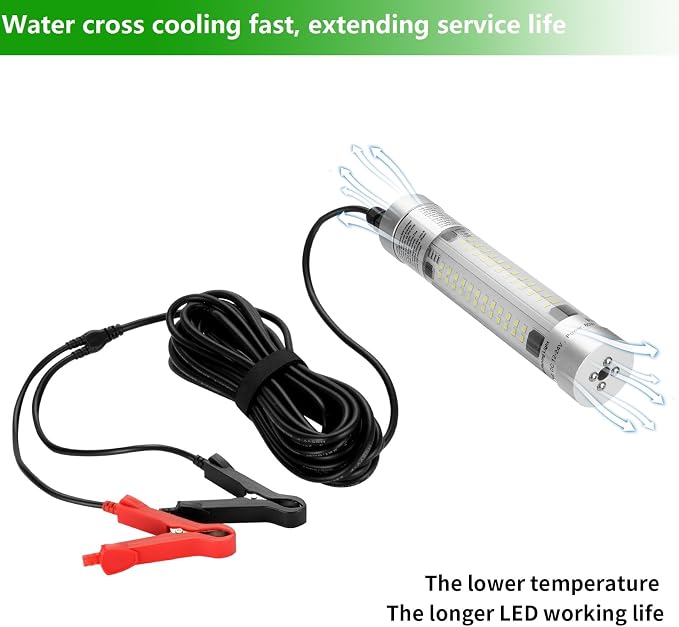 80W 9600lm Underwater Fishing Light, IP68 Waterproof Aluminum Super Bright Night Fish Attracting Submersible LED Lamp Lure Bait Finder for Freshwater Saltwater Sea Kayak Boat Ice Dock (White)