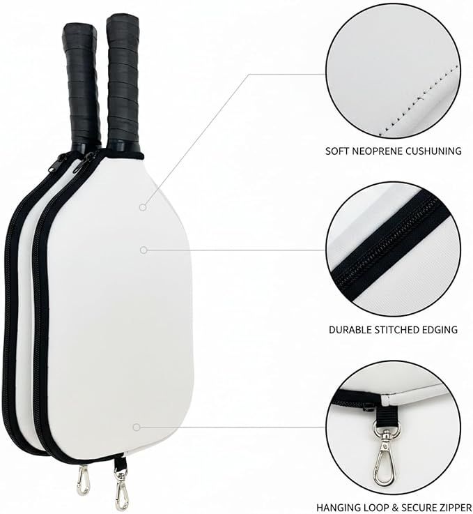 2-Pack Neoprene Racket Covers for Table Tennis & Badminton, Protective Storage Sleeves with Hanging Loop, Scratch-Resistant Paddle Cases