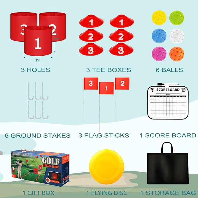 Golf Yard Bucket Games 3 Holes Golf Practice Game with Flag, Golf Chipping Game for Kids and Adults Outdoor, Indoor, Park, Beach, Backyard, Lawn