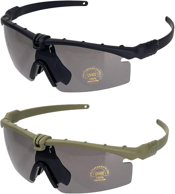 Tactical Eyewear Anti Fog UV400 Protection Glasses (Black and Green Frame, 2 Sets)