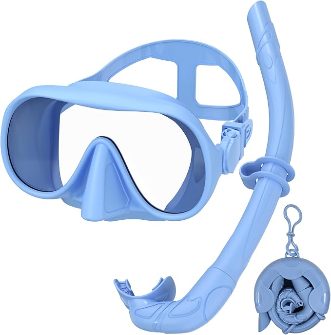 Snorkeling Gear for Adults, Snorkel Set Adult, Scuba Diving Mask, Panoramic View Anti-Leak Anti-Fog Dive Swimming Goggles Tempered Glass Panoramic Wide View Travel Portable Foldable