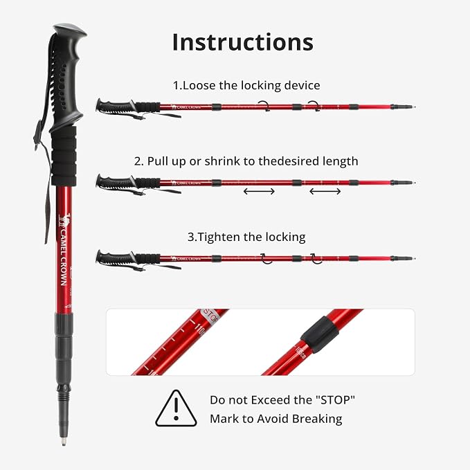CAMEL CROWN Trekking Poles 2 Pack, Lightweight Hiking Poles for Men Women, 20-43in Adjustable Walking Sticks with Tungsten Carbide Tip & Shock-Absorbing PVC Grip, Backpacking Camping