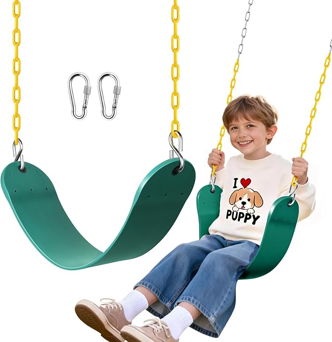 SEKKVY Swing Seats with 66" Heavy Duty Chains, Swing Set Accessories Replacement with Snap Hooks, Toddler Swings Supports 250 lbs for Outdoor Backyard Playground, Indoor Swing for Kids, Green 1 Pack