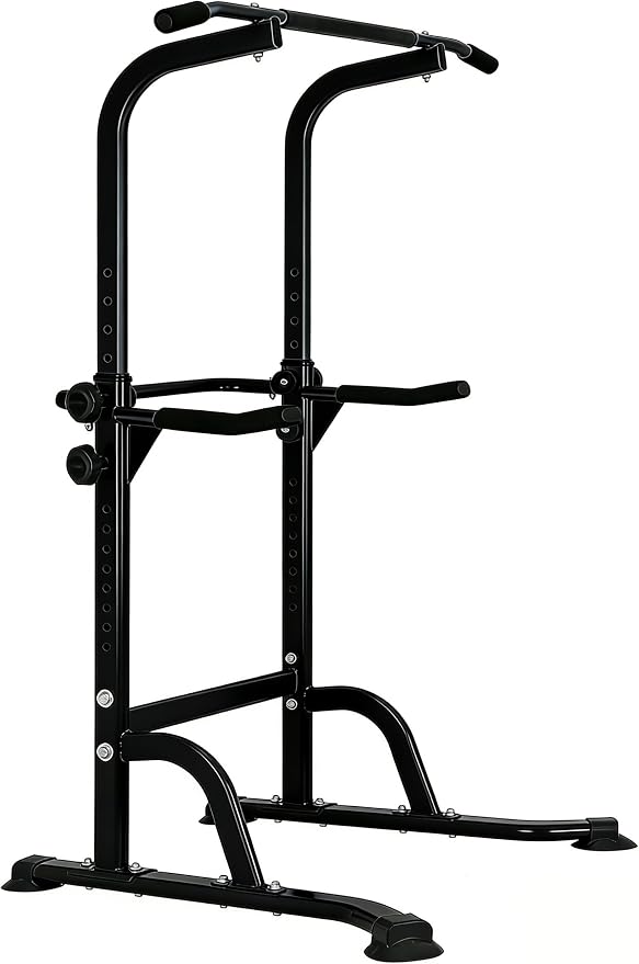 Power Tower Pull Up Bar and Dip Station, 11-Height Adjustable Pull Up Bar Station for Home Gym, Multi-Function Strength Training Fitness Equipment for Pull Ups, Dips, Push Ups & Knee Raises