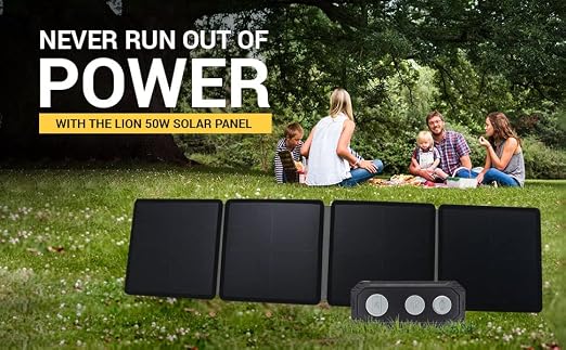 Lion Energy Folding Portable Solar Panel 50 Watt 12 Volt, 1 USB-A, 1 USB-C with Kickstand for RV, Off-Grid, Camping, Travel