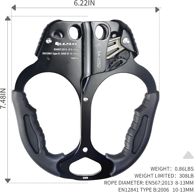 UIAA & CE Certified Climbing Rappelling Equip Hand Ascender Left Right Hand for 8-13mm Rope 4kN