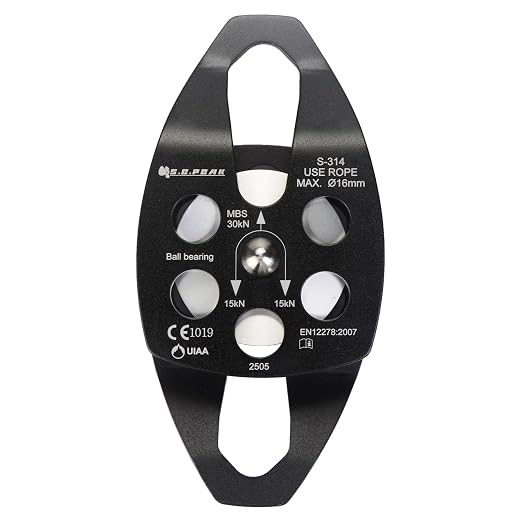 SEPEAK 30kN Large Rescue Pulley Sheave with Swing Plate CE UIAA, Portable Outdoor Climbing Pulley for Backyard Zipline,Fits Rope up to 16 mm/Holds Up to 6750lbs (2, Black, Single Pulley)