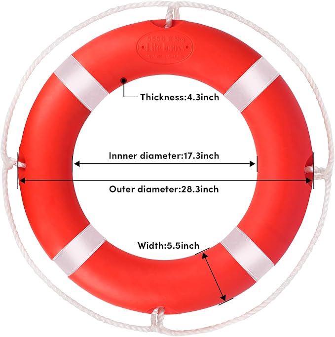 Life Ring 23"/28" Boat Safety Throw Buoy with Reflective Tape & Grab Lines - Orange Life Rings for Boats,Includes Water Floating Saving Rope
