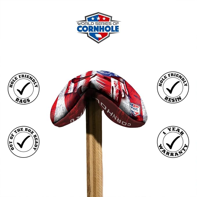 Professional Cornhole Bags Set of 8 Regulation Patriotic Series Resin Filled Pro Bean Bags Dual-Sided Slick and Stick