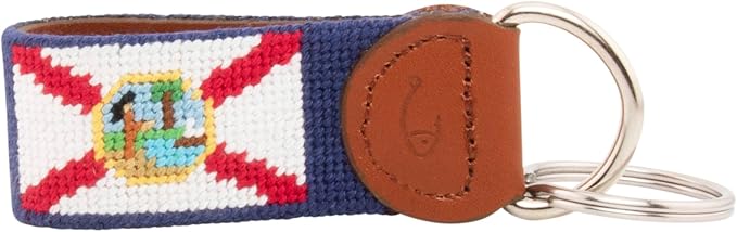 Leather Hand-Stitched Needlepoint Key Fob or Key Chain