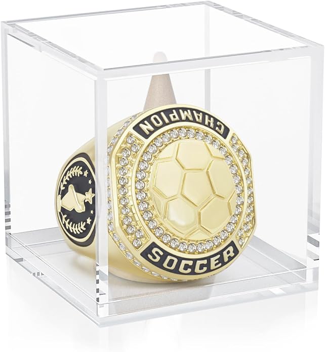 1-12 Pack MVP Football Baseball Basketball Soccer Champion Ring Championship Rings Most Valuable Player Football Baseball Basketball Soccer Gold Award Trophy Medals Ring with Display Case and Holder
