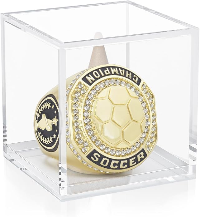 1-12 Pack MVP Football Baseball Basketball Soccer Champion Ring Championship Rings Most Valuable Player Football Baseball Basketball Soccer Gold Award Trophy Medals Ring with Display Case and Holder