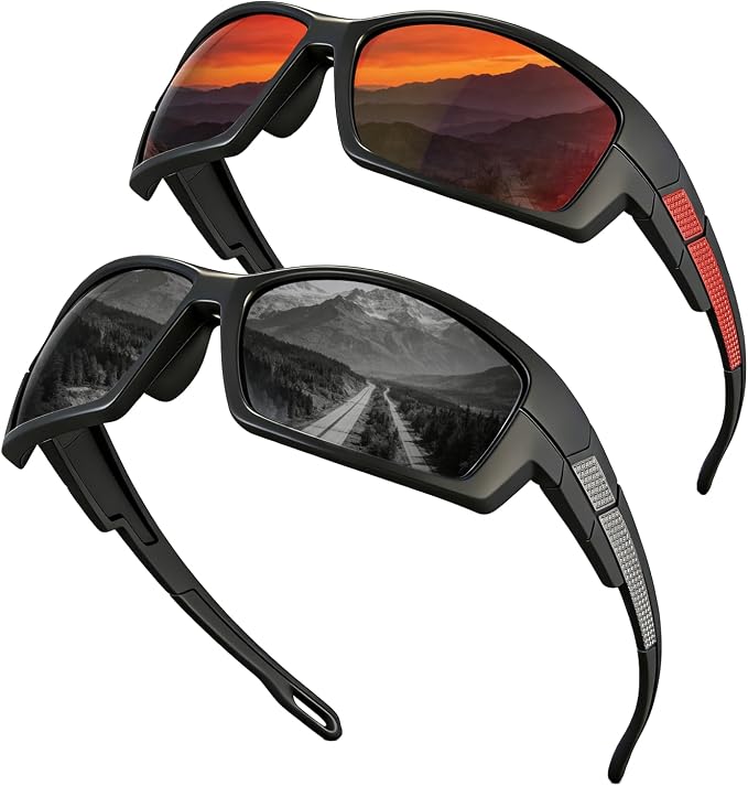 Polarized Sports Sunglasses for Men Wrap Around UV400 Sun Glasses for Running Fishing Cycling and Driving TR90
