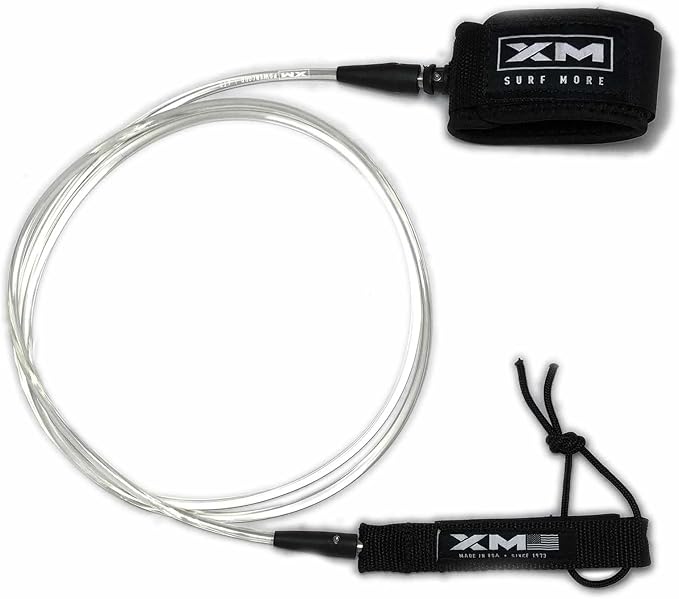 Regular Premium Surfboard Leash, 5/6/7/8/9/12ft Length, Cord (.270 in.) Unbreakable Swivels, Detachable Railsaver, Made in USA [3 Yr Warranty]