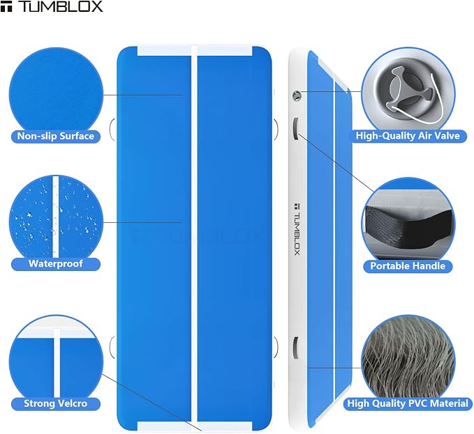 Air Gymnastics Mat Inflatable & Tumbling Mat – 4/8 Inches Thick with Electric Pump + Free Foot Pump – Ideal for Home, Gym, Water, and Beach Use