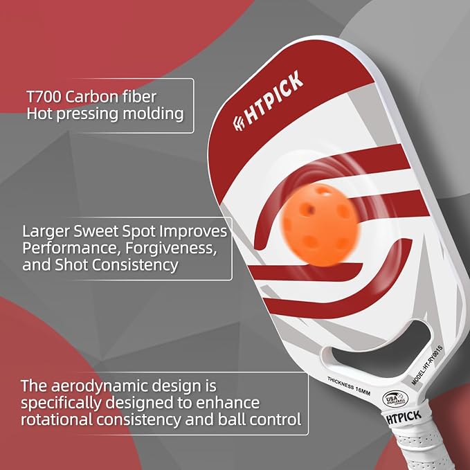 Pickleball Paddles | T700 Carbon Fiber Pickleball Paddle with Aero Throat | Hot-Press Moulding | 16mm Polymer Core | Specifically Engineered for Swing Speed and Manoeuvrability