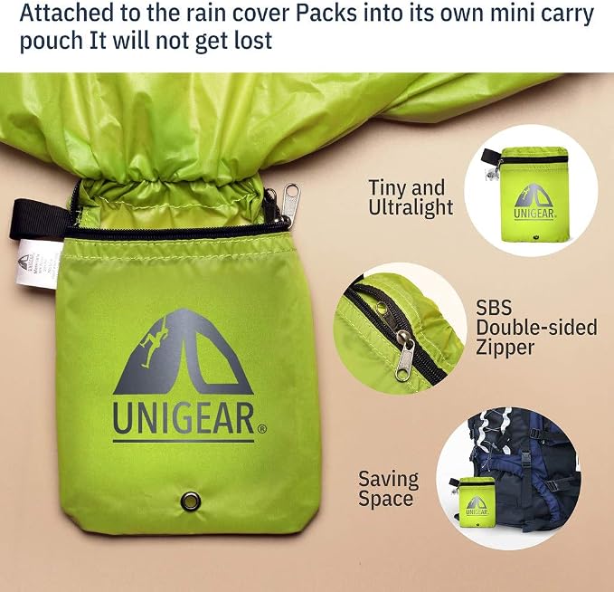 Unigear Backpack Rain Cover Waterproof Rating 5000mm Ultraportable and Durable with 2 Anti-Slip Buckle Strap, Integrated Carry Pouch Design (Green, Large)