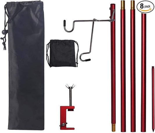 HIKEMAN Folding Lantern Stand Pole Portable Lamp Stand Hook Collapasible Light Stand Holder for Camping Fishing Picnic BBQ Outdoor Activities (Red)